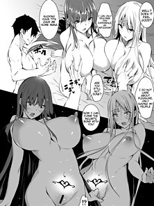 Pervy guy saves to busty babes and they become his fuck slaves - harem comics