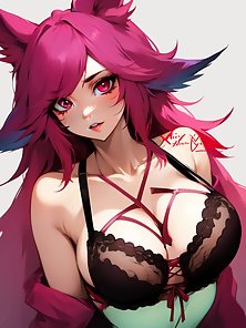 Xayah from League of Legends hentai anal toys and sex collection