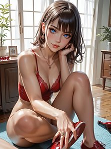Blue eyed beauty gives a 3D footjob with her pretty feet