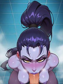 Widow Maker Overwatch bathroom blowjob, boobjob, facial +Extra