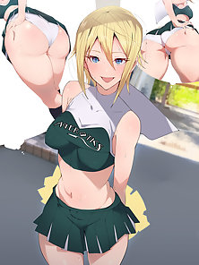 Sexy blonde hentai cheerleader in a slutty uniform fucks the baseball team