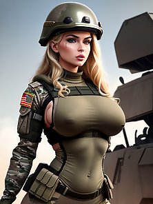(softcore) Sexy blonde military babes with big boobs dominating the battlefield