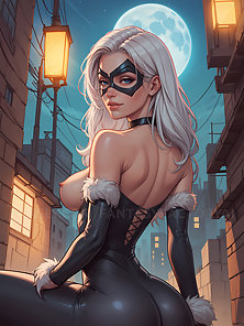 Busty Black Cat sucks Spiderman's cock and rides him with her asshole