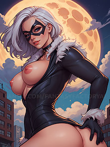 Busty Black Cat sucks Spiderman's cock and rides him with her asshole