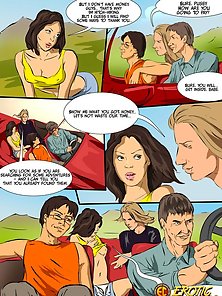 Sexy hitchhiker is picked up and double penetrated by three guys - groupsex comics