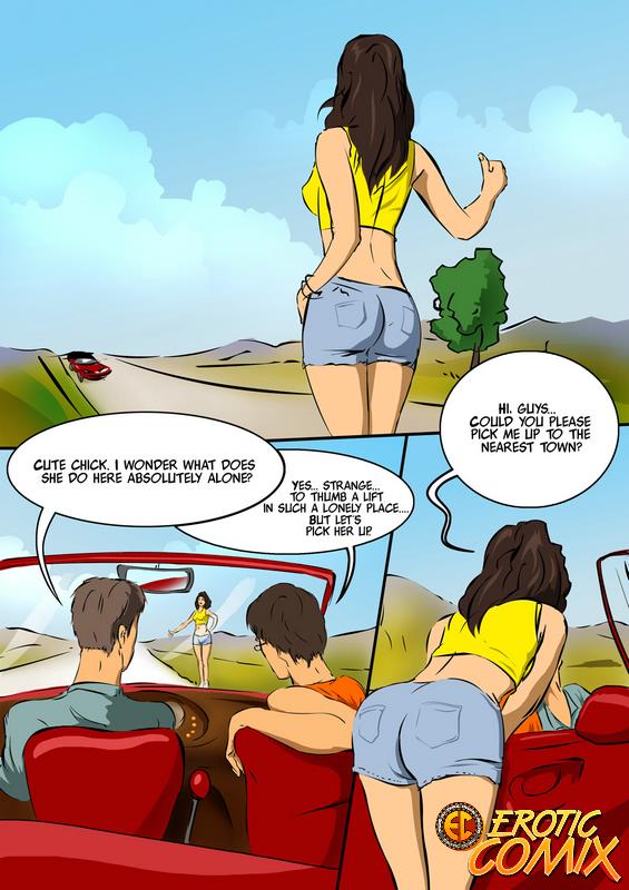 Sexy hitchhiker is picked up and double penetrated by three guys - groupsex  comics - 9 Pics | Hentai City