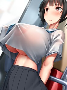 Schoolgirl with huge tits gets stomach filling creampie on train - hentai comics