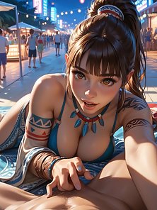 Neon Beach Heat – Fitness model has public 3D sex at crowded night festival
