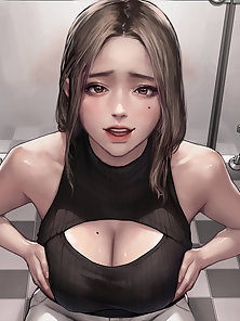 Busty Korean girl gives a boobjob in the bathroom stall with hot facial cumshot