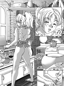 Sexy cooks in cute outfits have a hot threesome with the chef - 3some comics