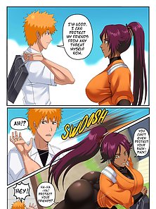 Bleached – Busty Yoruichi and Rangikyu fucked by big dick of Ichigo