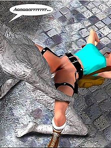 Stone monster pounds Lara Crofts luscious pussy - 3d comics