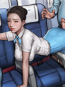 Flight Attendant (decensored) - Fucked on plane in threesome - Uniform Comics