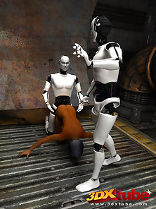 Dark skinned 3d babe gets fucked by robots