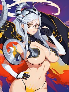 Busty anime girls with huge tits in AI art compilation