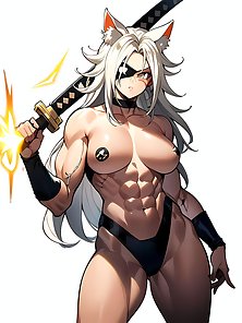 Busty anime girls with huge tits in AI art compilation