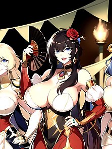 Busty anime girls with huge tits in AI art compilation