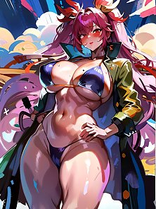 Busty anime girls with huge tits in AI art compilation