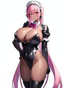 Busty anime girls with huge tits in AI art compilation