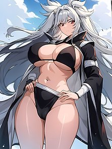 Busty anime girls with huge tits in AI art compilation