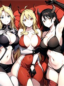 Busty anime girls with huge tits in AI art compilation