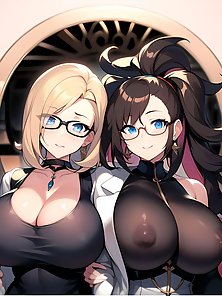 Busty anime girls with huge tits in AI art compilation