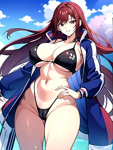 Busty anime girls with huge tits in AI art compilation