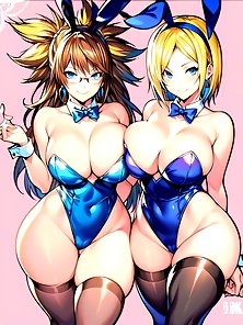 Busty anime girls with huge tits in AI art compilation