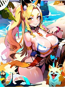 Busty anime girls with huge tits in AI art compilation