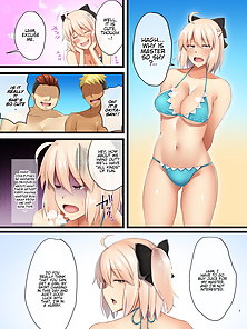 Fate Degenerate Order 4 - Okita gets double penetrated by two beach bums