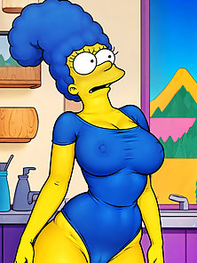 AI naughty Marge Simpson dildoing her asshole