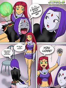The Blame Game - Starfire and Raven spank their lesbian asses hard