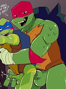 Gay Teenage Mutant Ninja Turtles have sex and suck their cocks