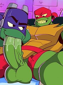 Gay Teenage Mutant Ninja Turtles have sex and suck their cocks