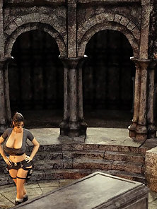 Huge Tits Lara Croft Gets mouth fucked by dungeon monster