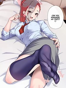 The Virgin Tutor and the Wealthy Whore - Horny hentai housewife cleans off tutor's dick smegma