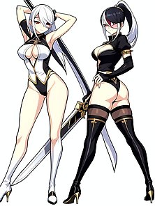 Busty anime warrior girls in sexy outfits - compilation