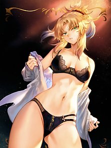 Sexy girls of anime posing in hot lingerie and stockings