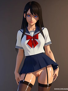 Petite teen in academy uniform bends over and shows her shaved pussy