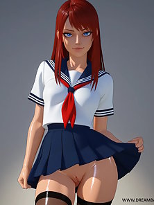 Petite teen in academy uniform bends over and shows her shaved pussy