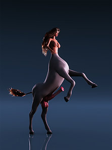 Futanari centaur shows off her big horny cock and pussy