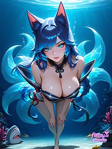 Ahri and Syndra give footjobs and get pussy filling creampies