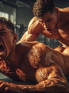 Muscular 3D gay men get fucked in the ass in a public gym
