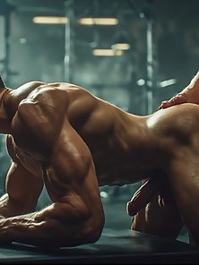 Muscular 3D gay men get fucked in the ass in a public gym