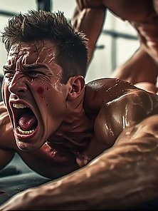 Muscular 3D gay men get fucked in the ass in a public gym