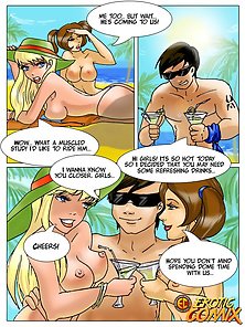 Stud picks up slutty bikini girls on the beach and ass fucks them - voyeur comics