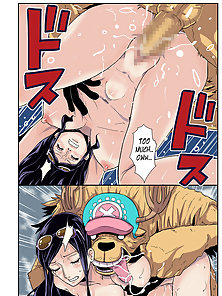 Chopper from One Piece goes crazy and fucks Robin with his beast cock - sex comics