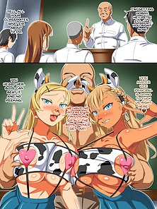 Perverted teacher makes students dress up as cows for titty fucking - busty comics