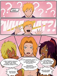 Ichigo gets a blowjob and titty fuck surprise from Rangikyu, Yoruichi and Harribel Ichigo gets a blowjob and titty fuck surprise from Rangikyu, Yoruichi and Harribel