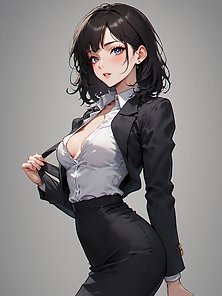 Thin woman in business suit gets gangbanged by her coworkers